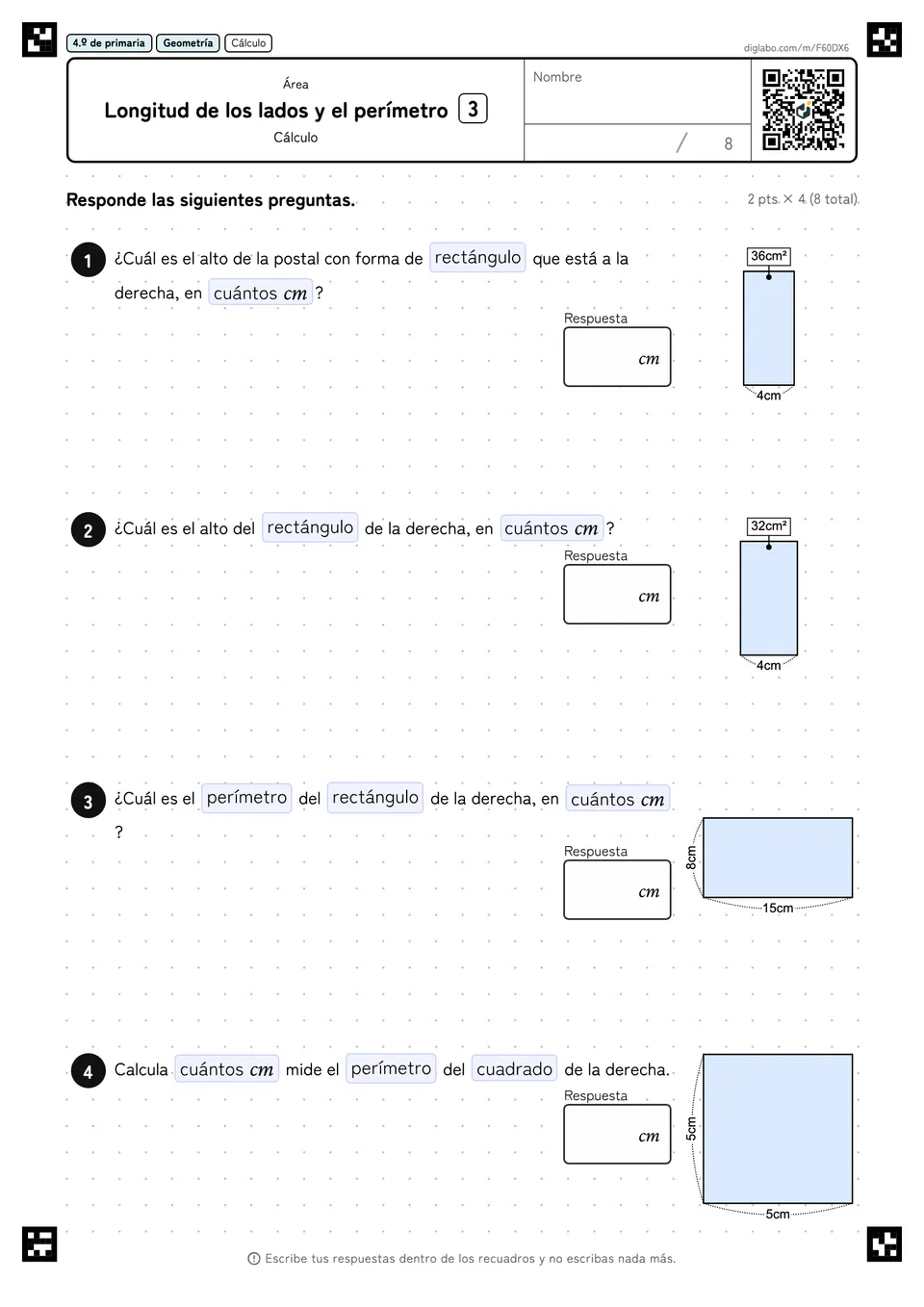 4.º de primaria Área Longitud de los lados y el perímetro