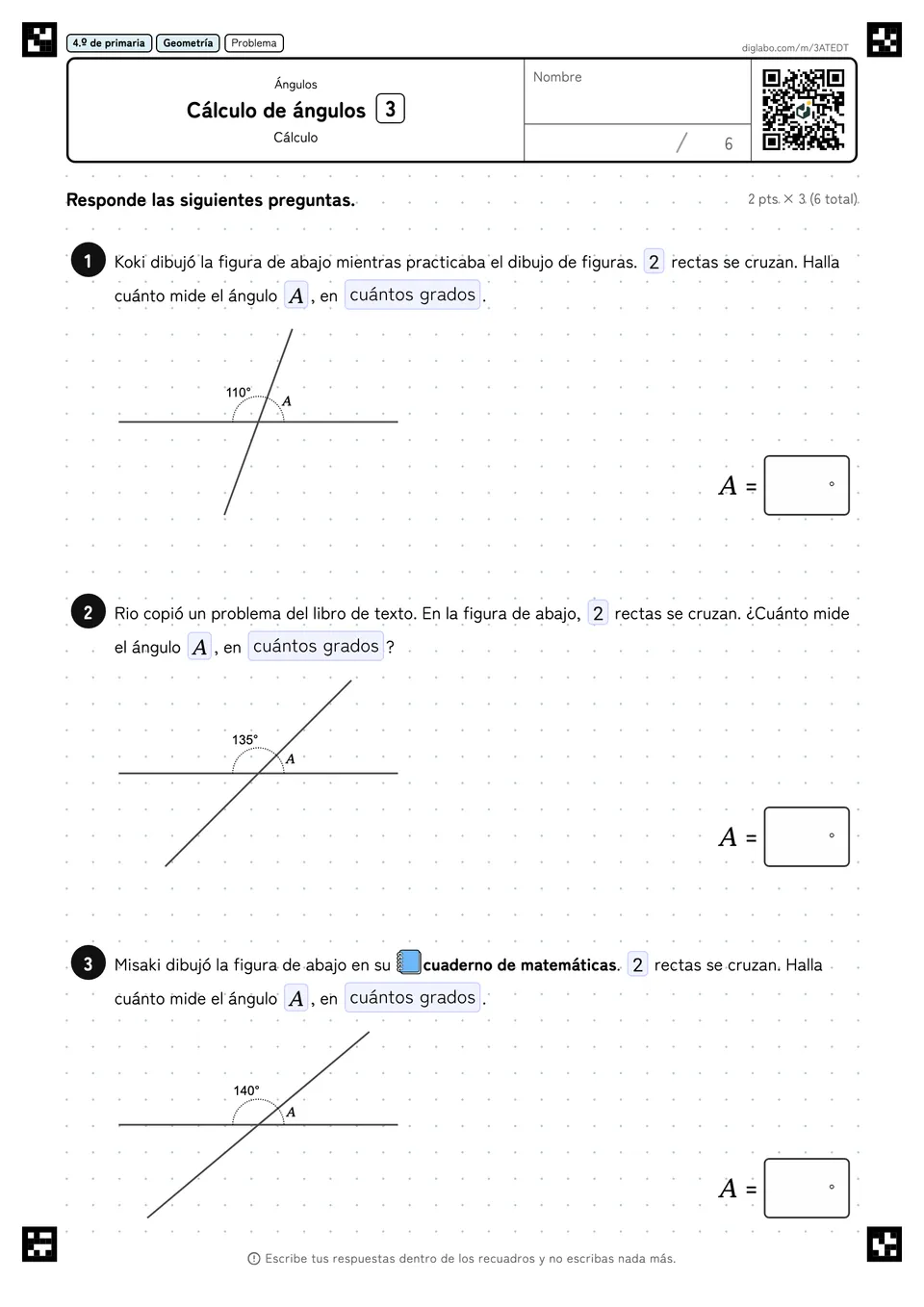 4.º de primaria Ángulos Cálculo de ángulos