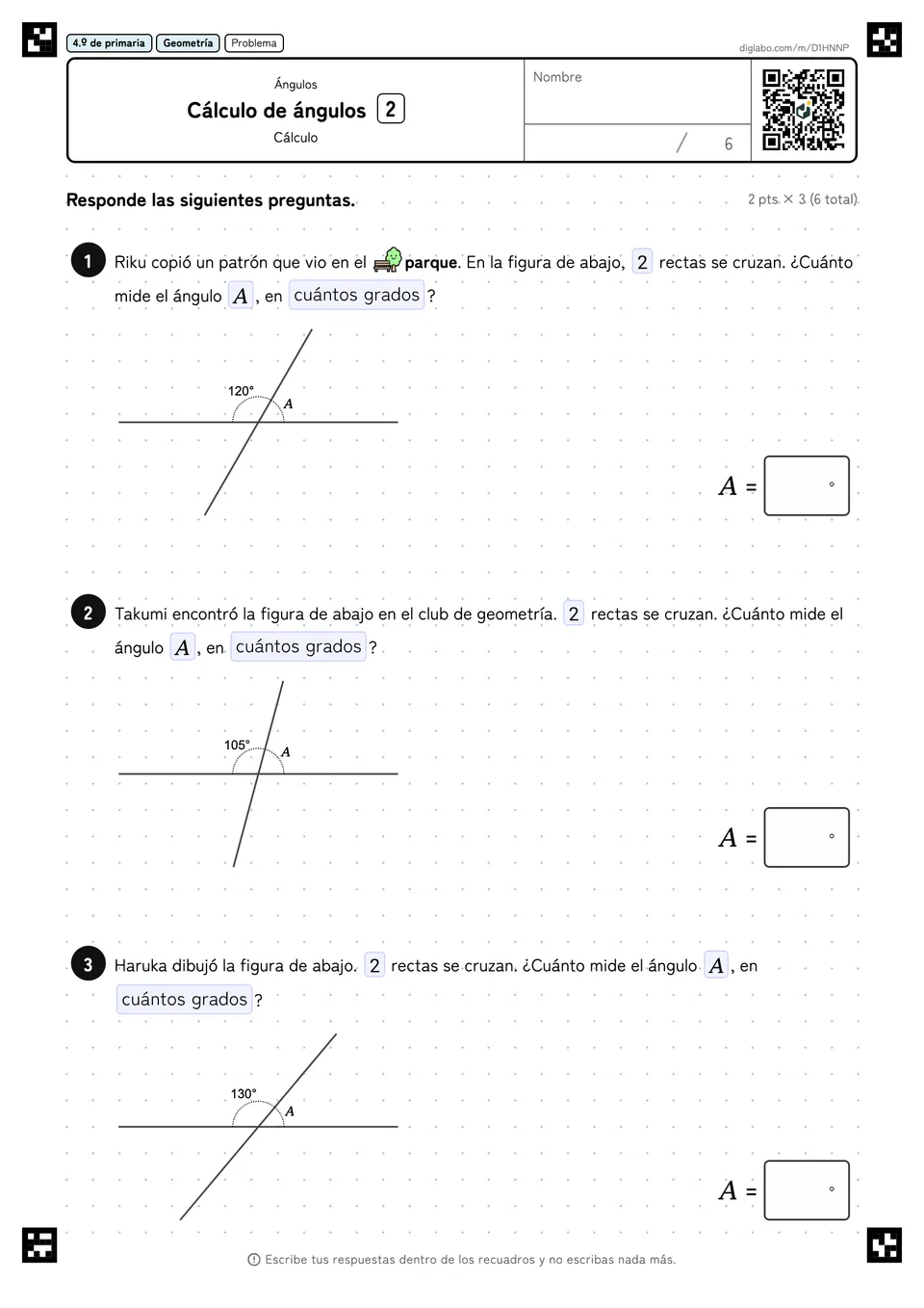 4.º de primaria Ángulos Cálculo de ángulos