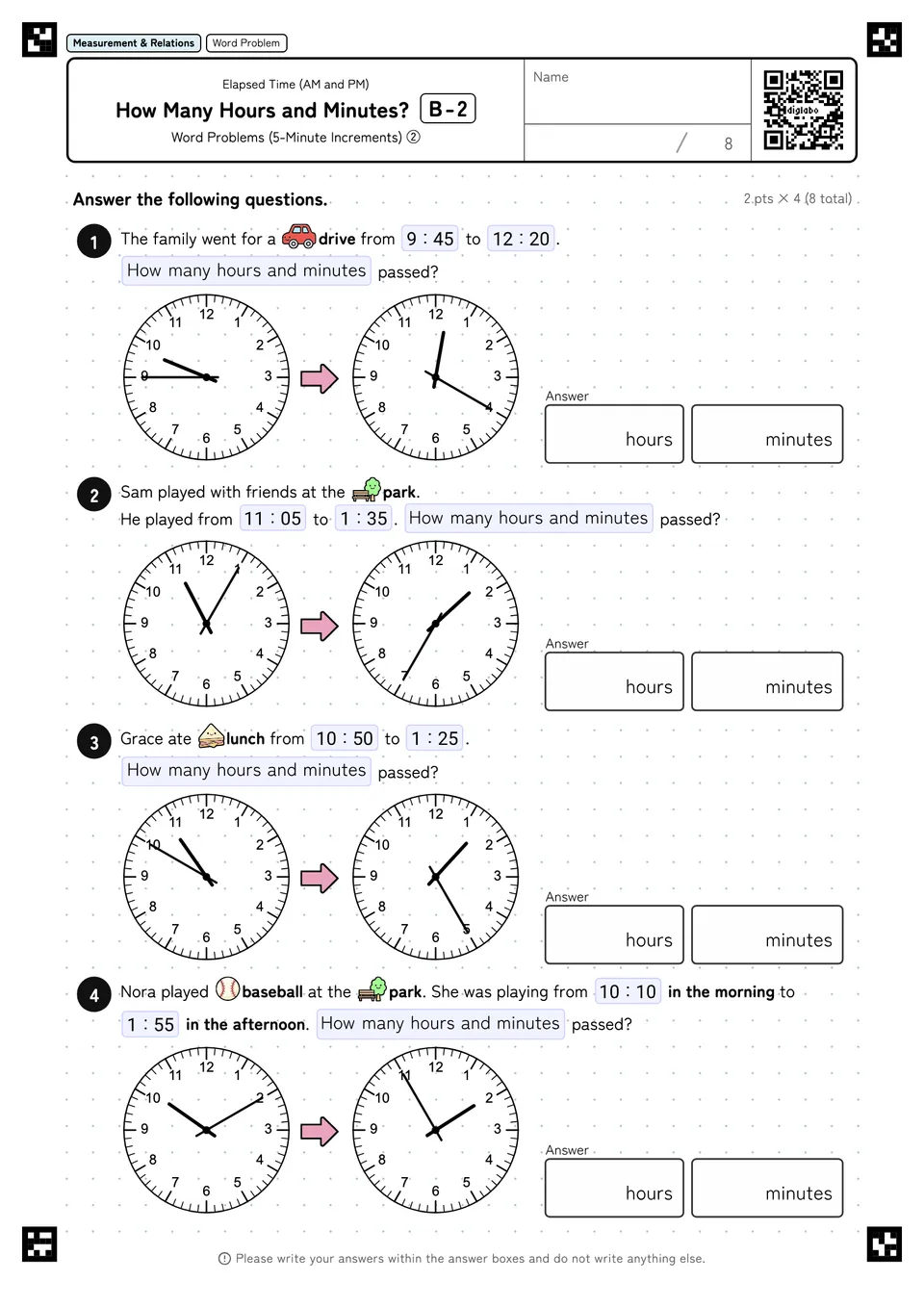 How Many Hours and Minutes? B-2