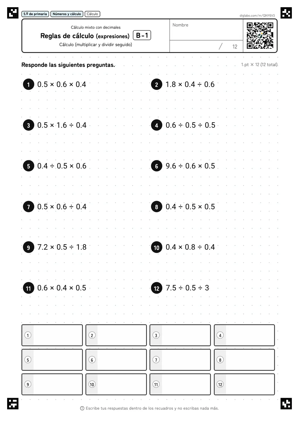 5.º de primaria Cálculo mixto con decimales Reglas de cálculo (expresiones)