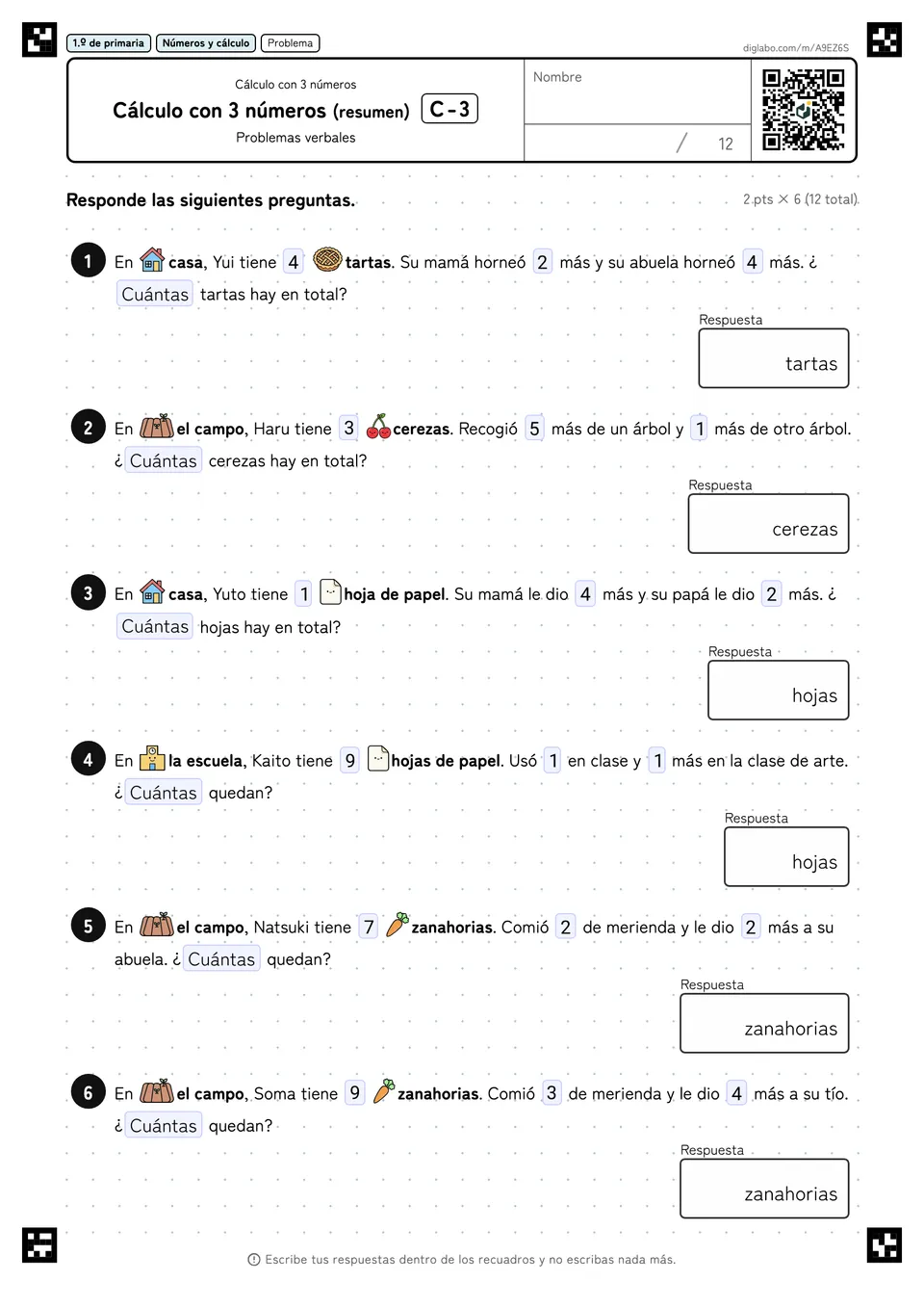 1.º de primaria Cálculo con 3 números Cálculo con 3 números (resumen)