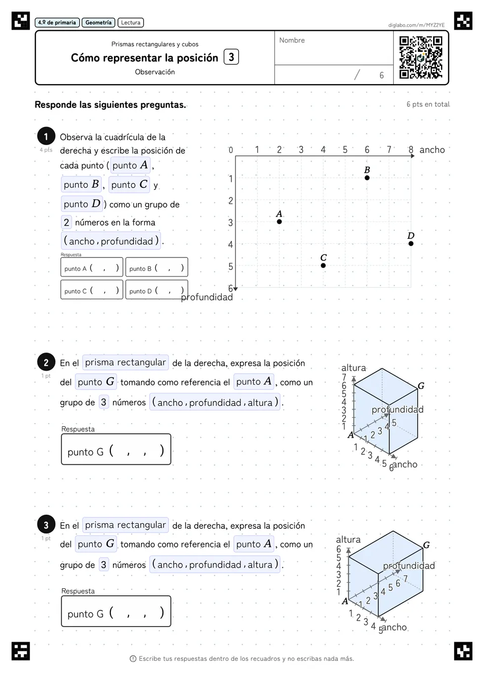 4.º de primaria Prismas rectangulares y cubos Cómo representar la posición