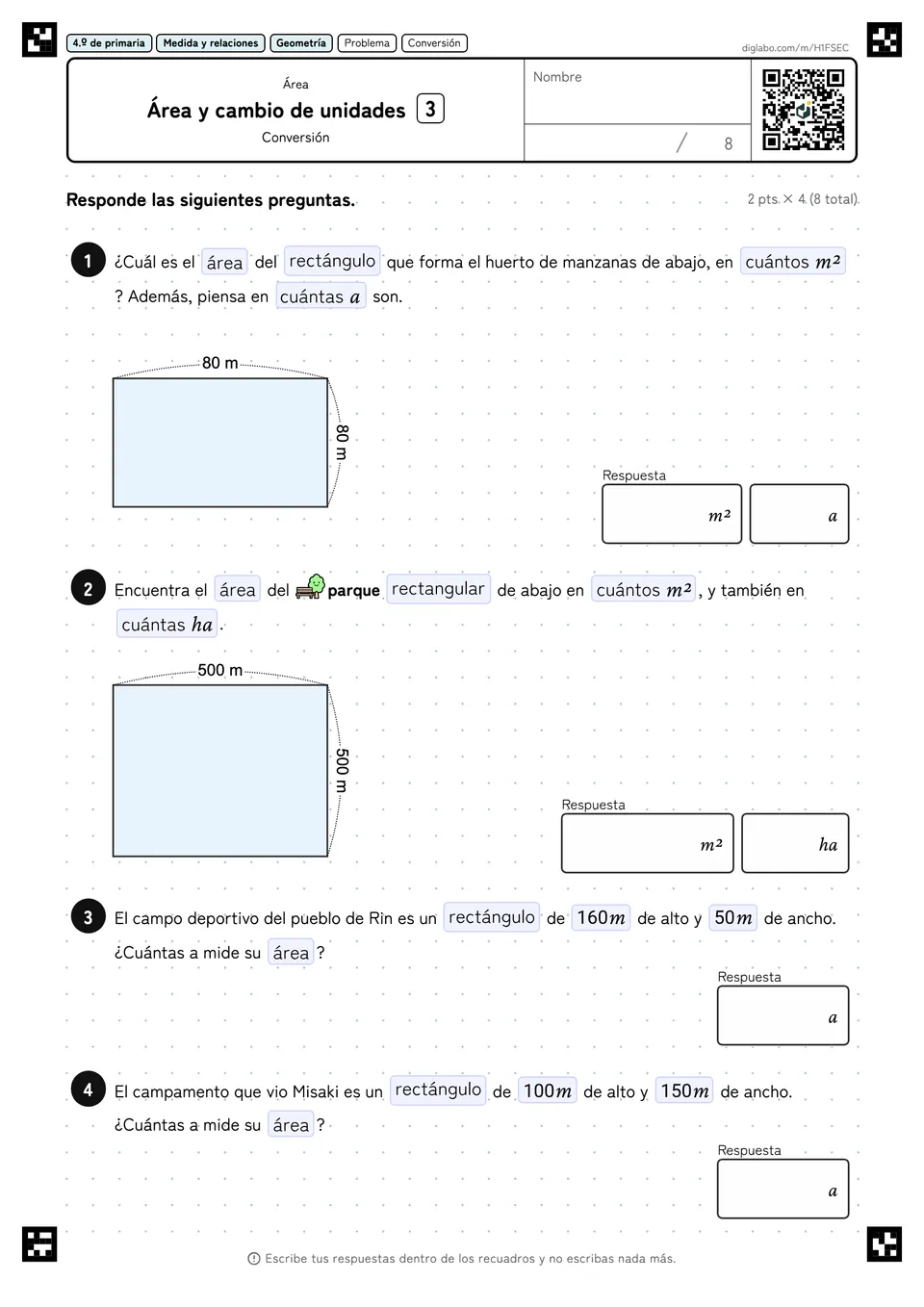 4.º de primaria Área Área y cambio de unidades