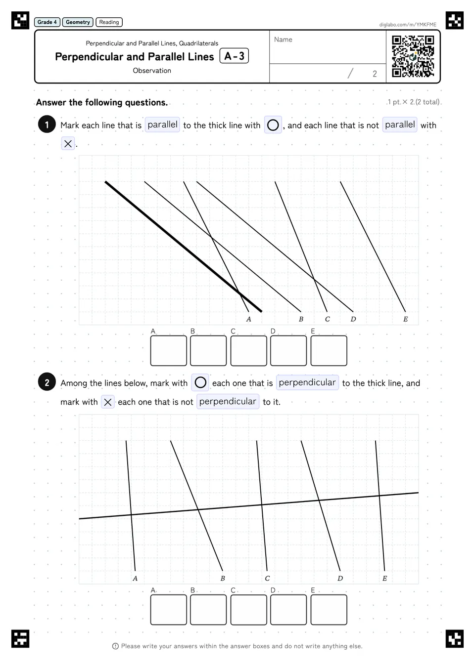 Grade 4 (Elementary School) Perpendicular and Parallel Lines, Quadrilaterals Perpendicular and Parallel Lines