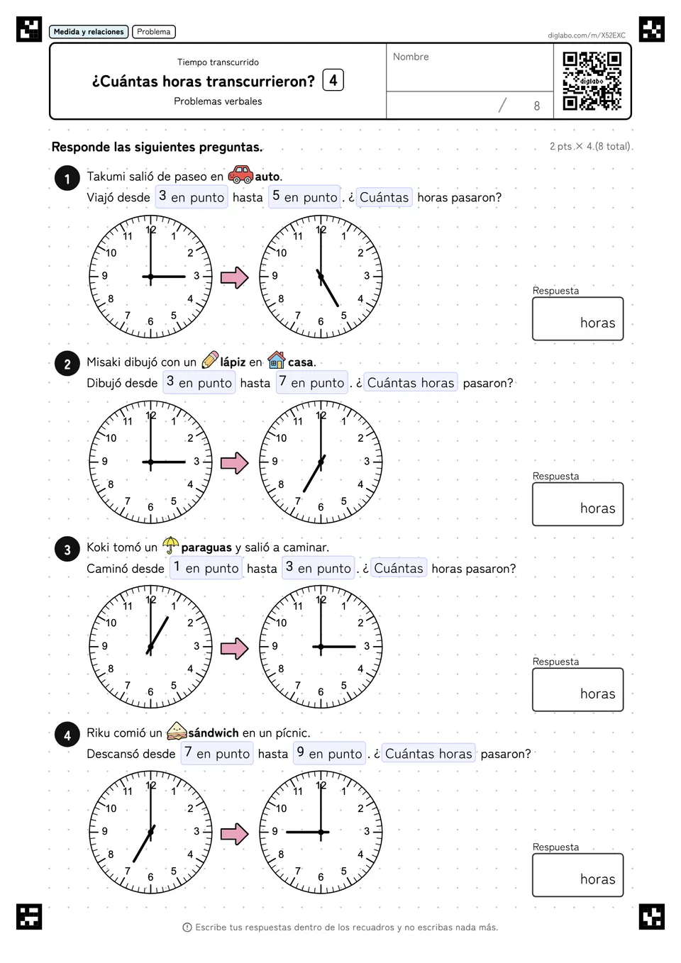 ¿Cuántas horas transcurrieron? 4