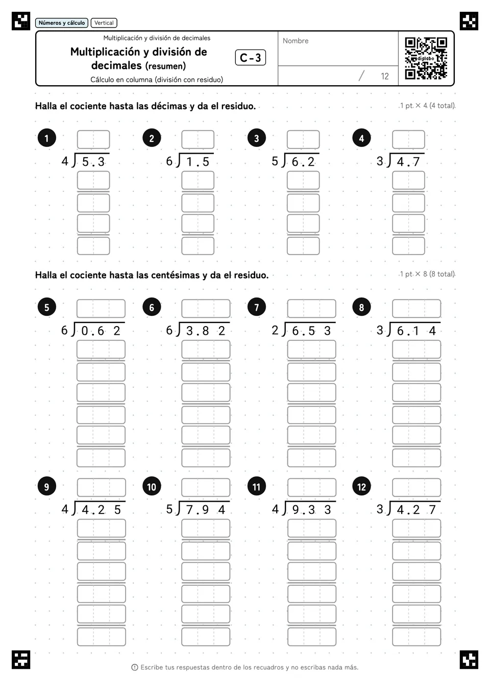 Multiplicación y división de decimales (resumen) C-3