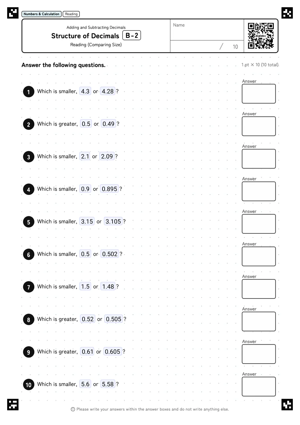 Structure of Decimals B-2