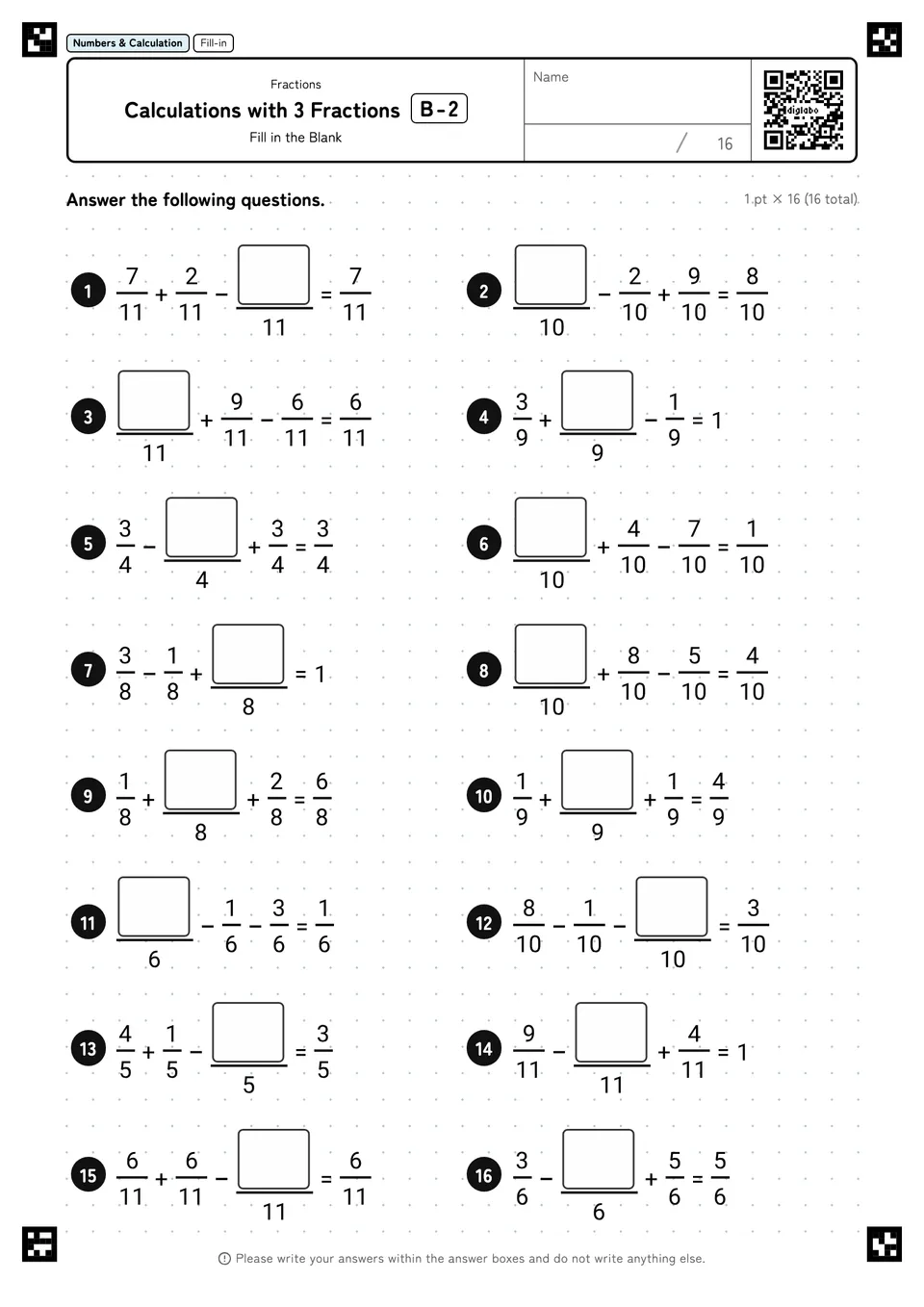 Calculations with 3 Fractions B-2