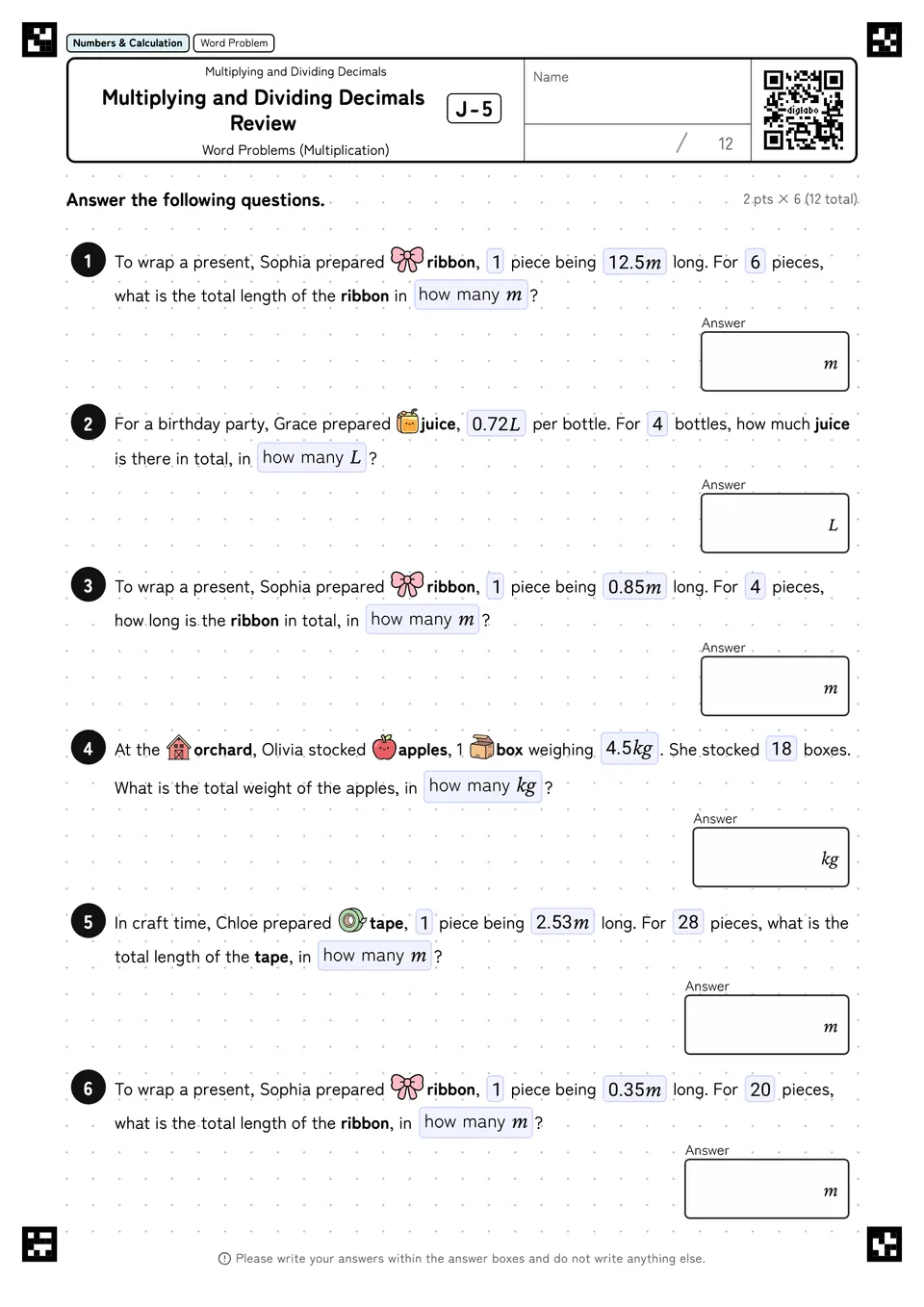 Multiplying and Dividing Decimals Review J-5