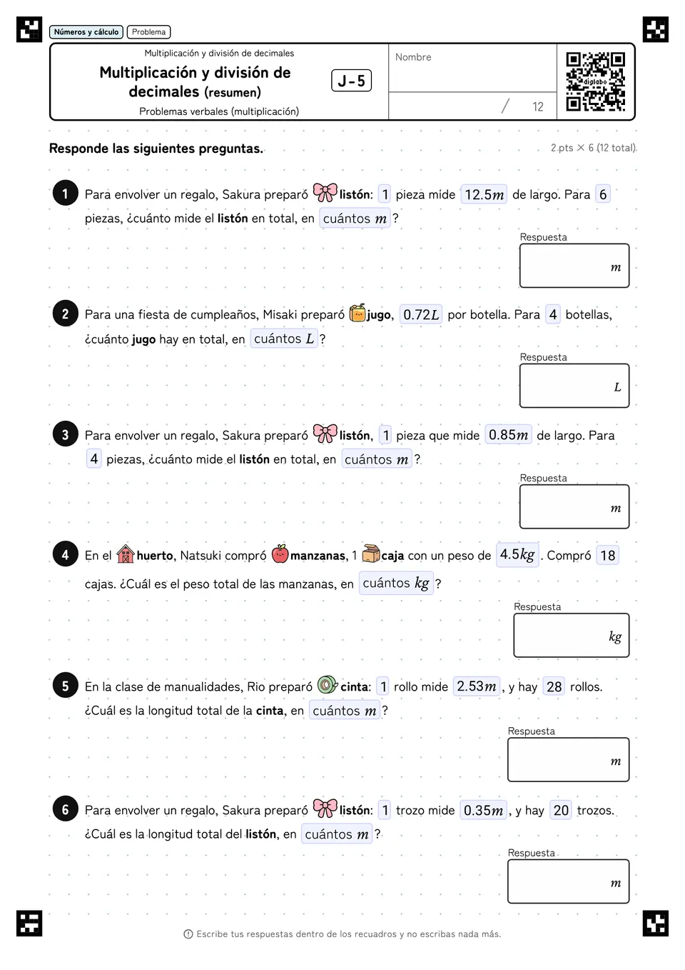 Multiplicación y división de decimales (resumen) J-5