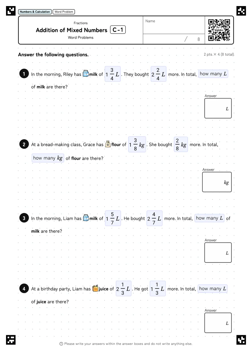 Addition of Mixed Numbers C-1