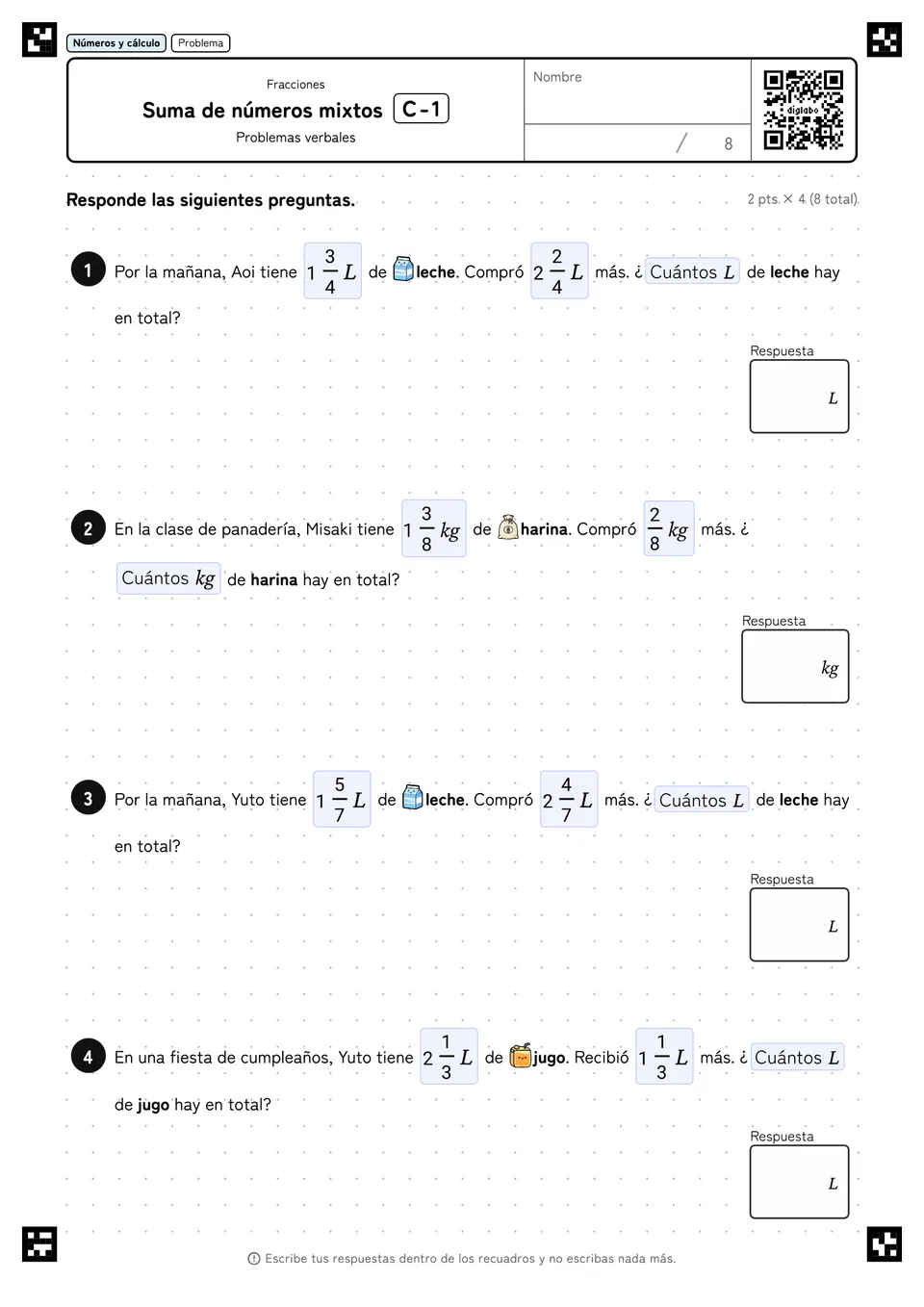 Suma de números mixtos C-1
