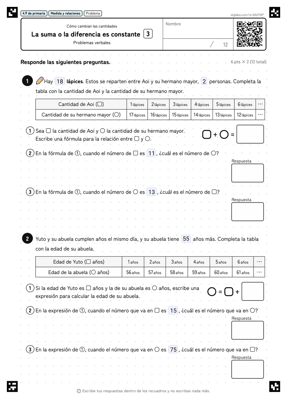 4.º de primaria Cómo cambian las cantidades La suma o la diferencia es constante