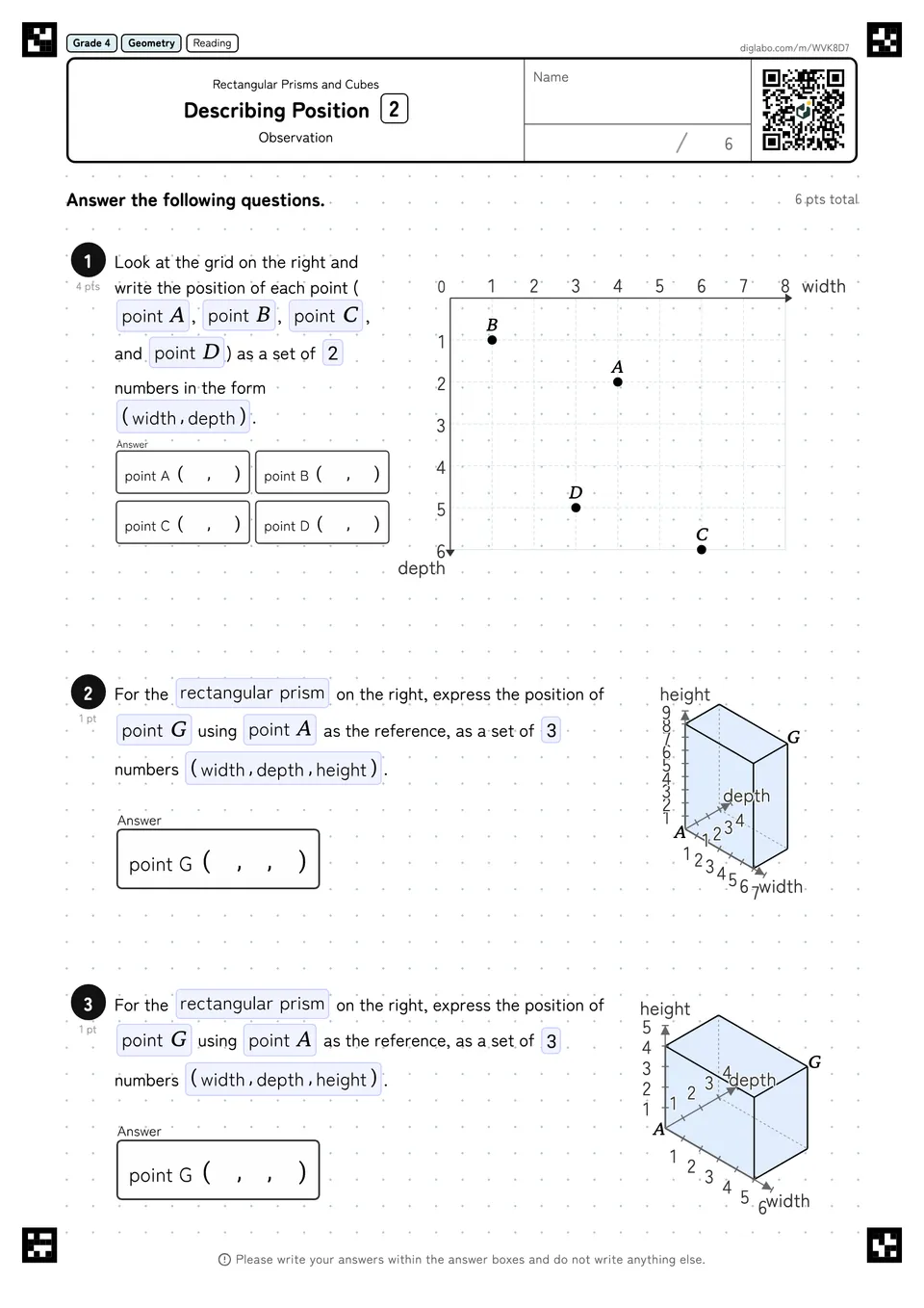 Grade 4 (Elementary School) Rectangular Prisms and Cubes Describing Position