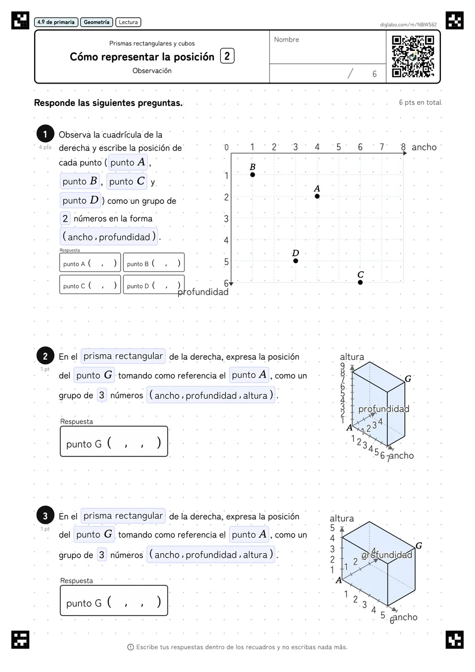4.º de primaria Prismas rectangulares y cubos Cómo representar la posición