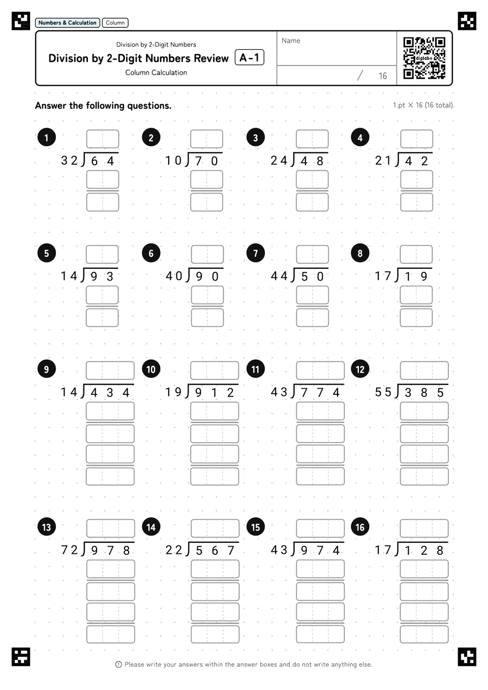 Division by 2-Digit Numbers Review A-1