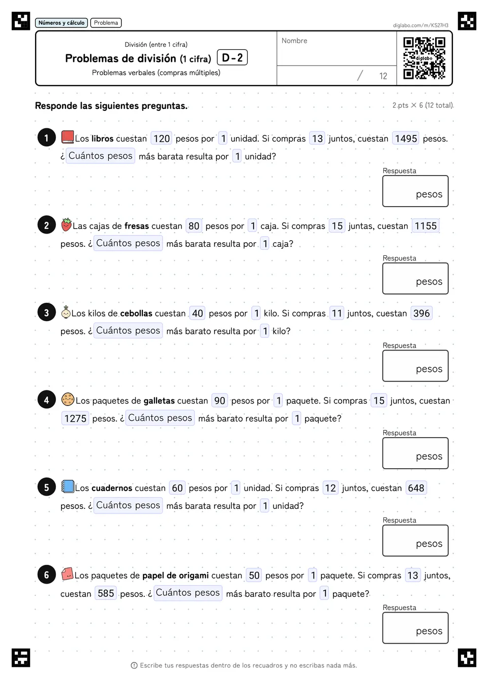 Problemas de división (1 cifra) D-2