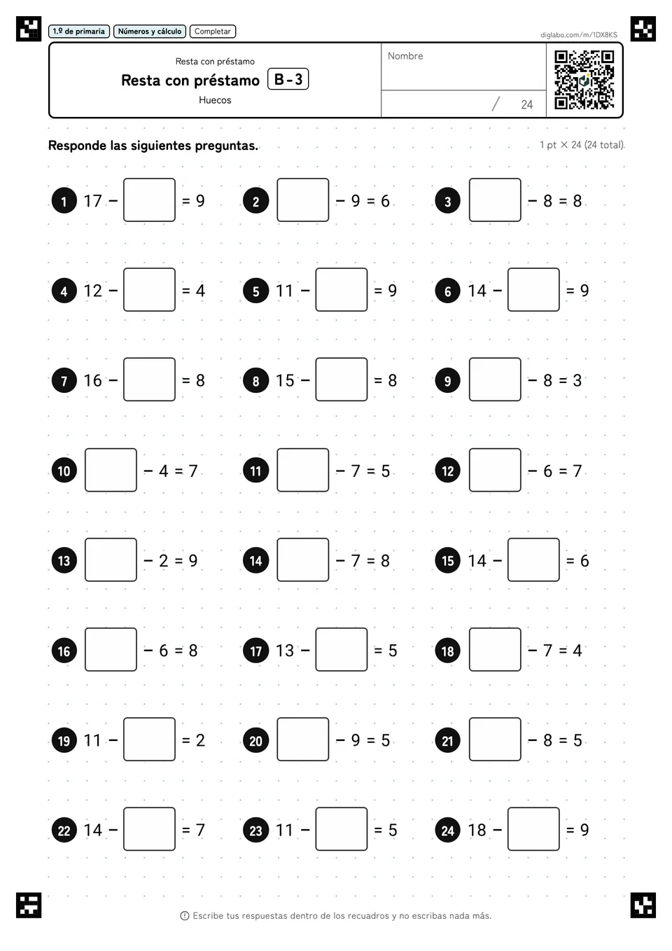 1.º de primaria Resta con préstamo Resta con préstamo