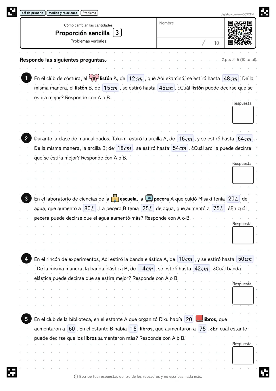 4.º de primaria Cómo cambian las cantidades Proporción sencilla