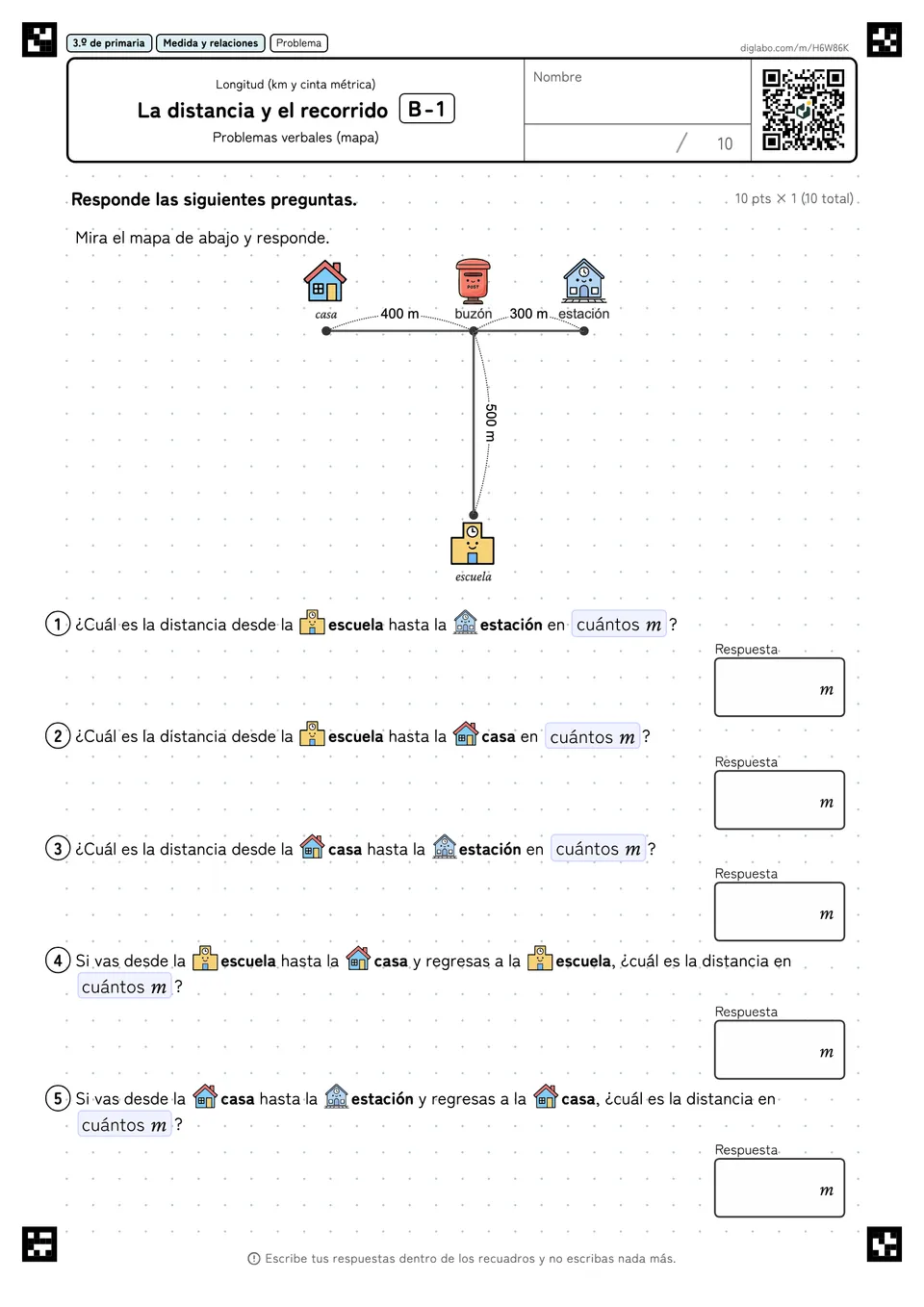 3.º de primaria Longitud (km y cinta métrica) La distancia y el recorrido
