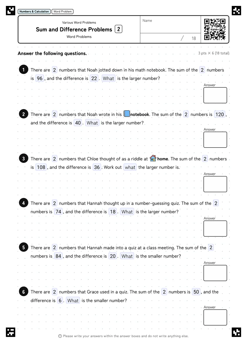 Sum and Difference Problems 2