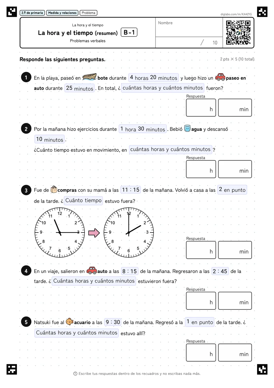 2.º de primaria La hora y el tiempo La hora y el tiempo (resumen)