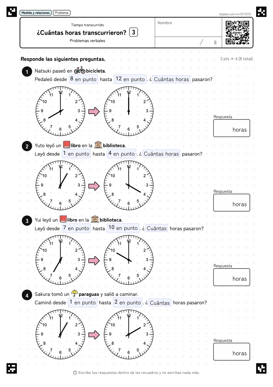¿Cuántas horas transcurrieron? 3