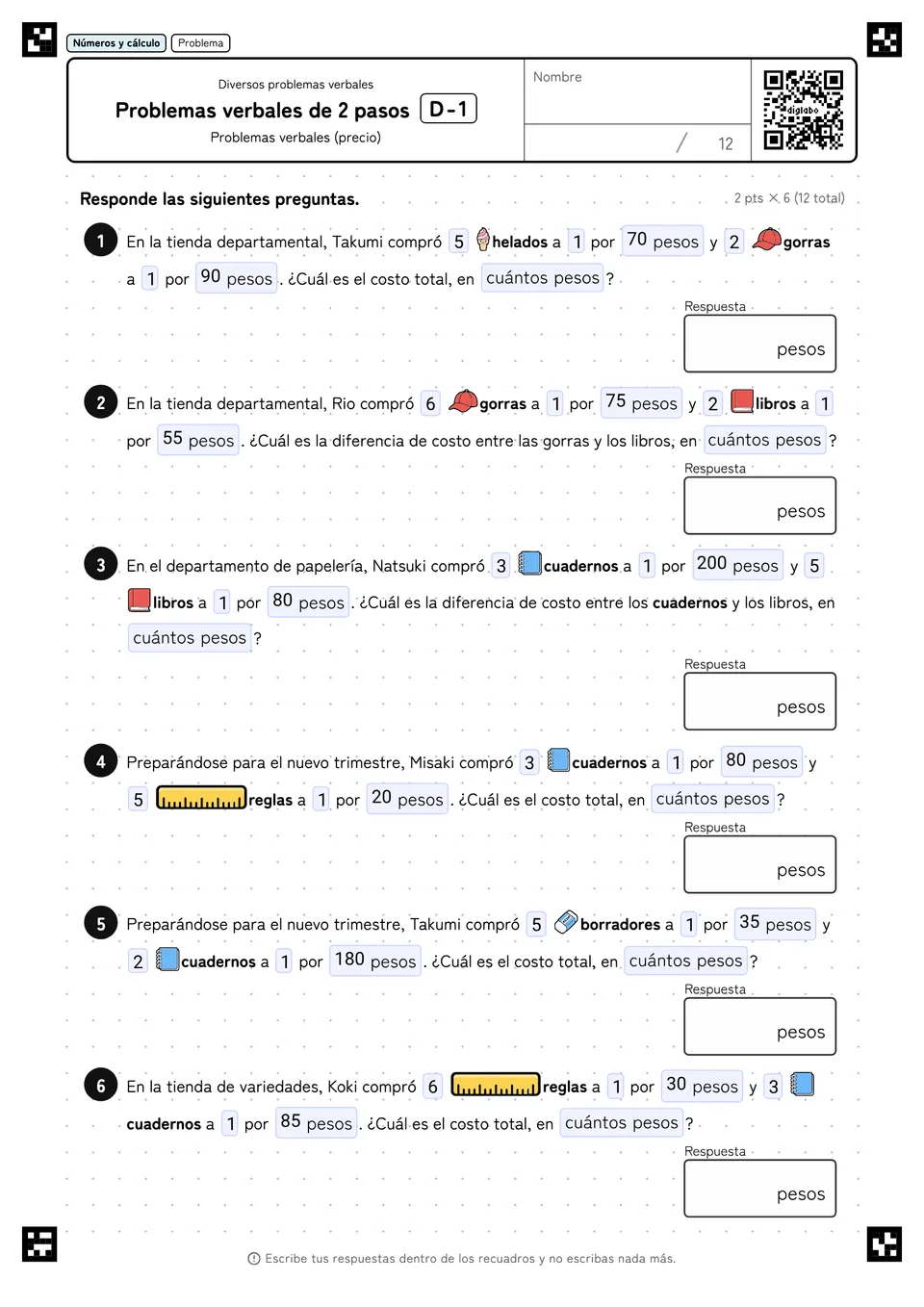 Problemas verbales de 2 pasos D-1