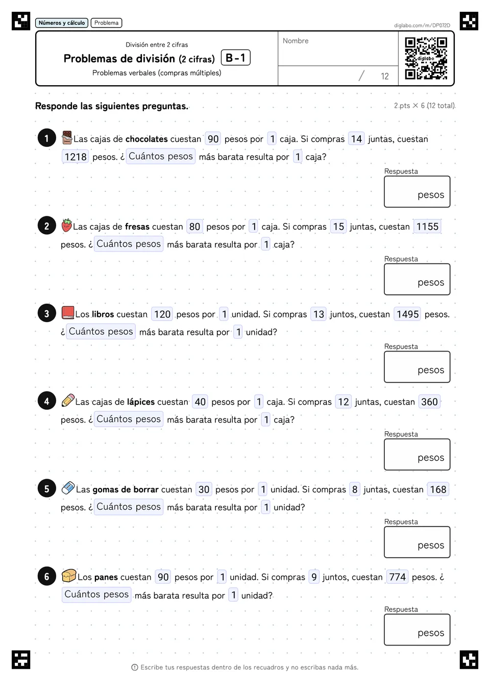 Problemas de división (2 cifras) B-1