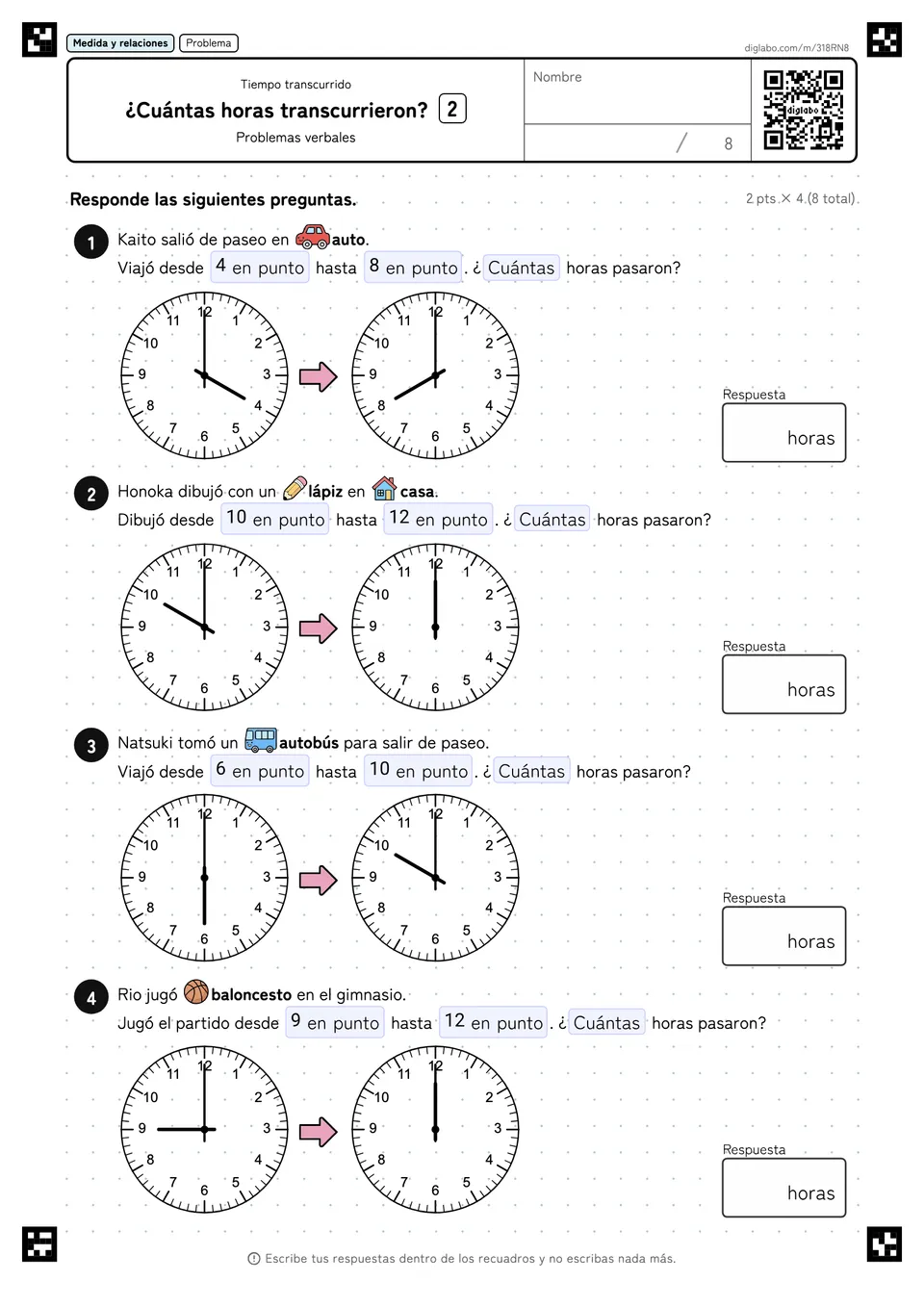 ¿Cuántas horas transcurrieron? 2