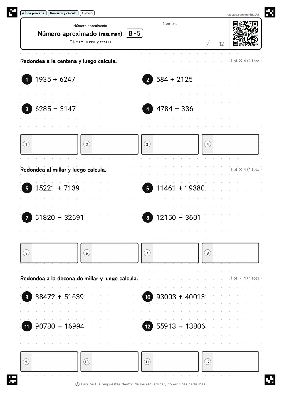 4.º de primaria Número aproximado Número aproximado (resumen)