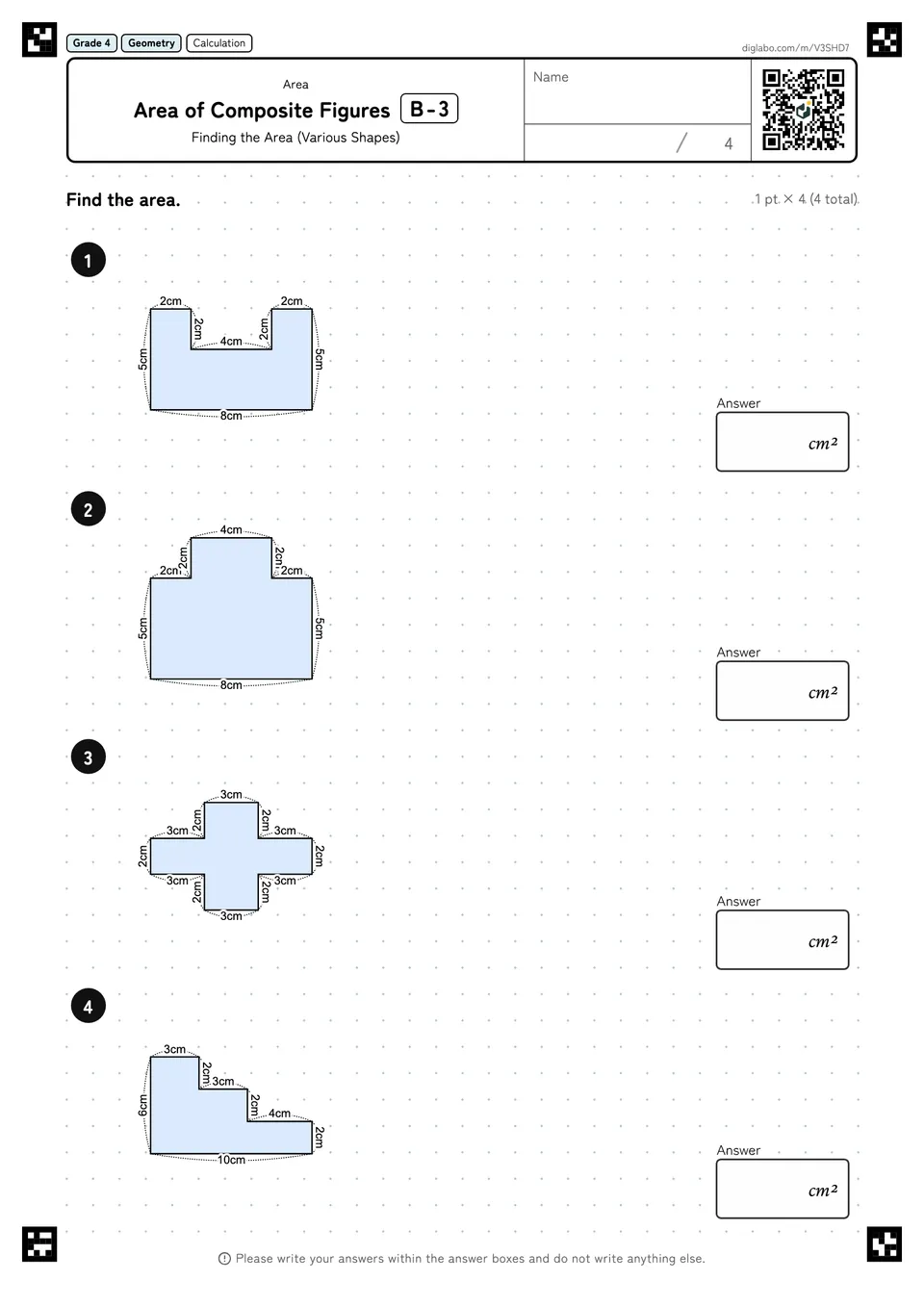 Grade 4 (Elementary School) Area Area of Composite Figures