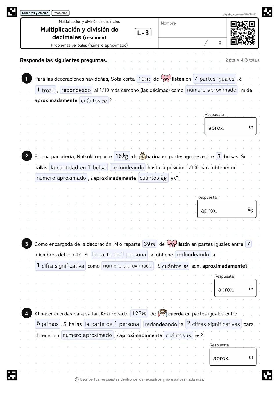Multiplicación y división de decimales (resumen) L-3