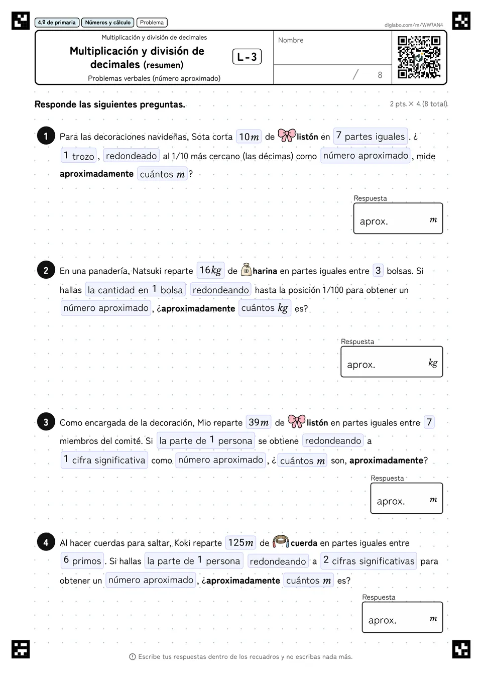 4.º de primaria Multiplicación y división de decimales Multiplicación y división de decimales (resumen)
