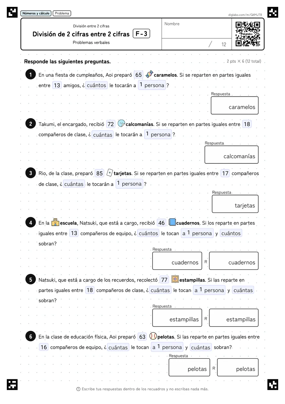 División de 2 cifras entre 2 cifras F-3