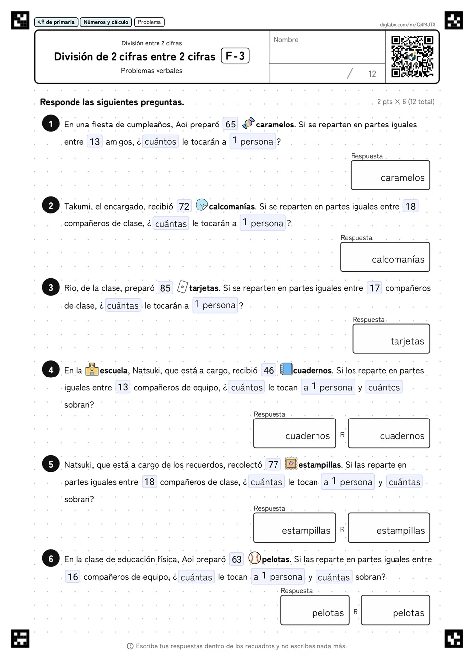4.º de primaria División entre 2 cifras División de 2 cifras entre 2 cifras