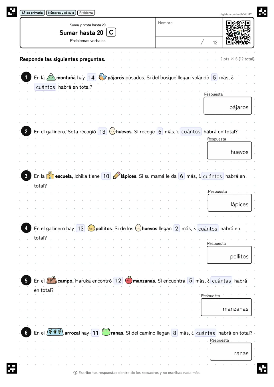 1.º de primaria Suma y resta hasta 20 Sumar hasta 20
