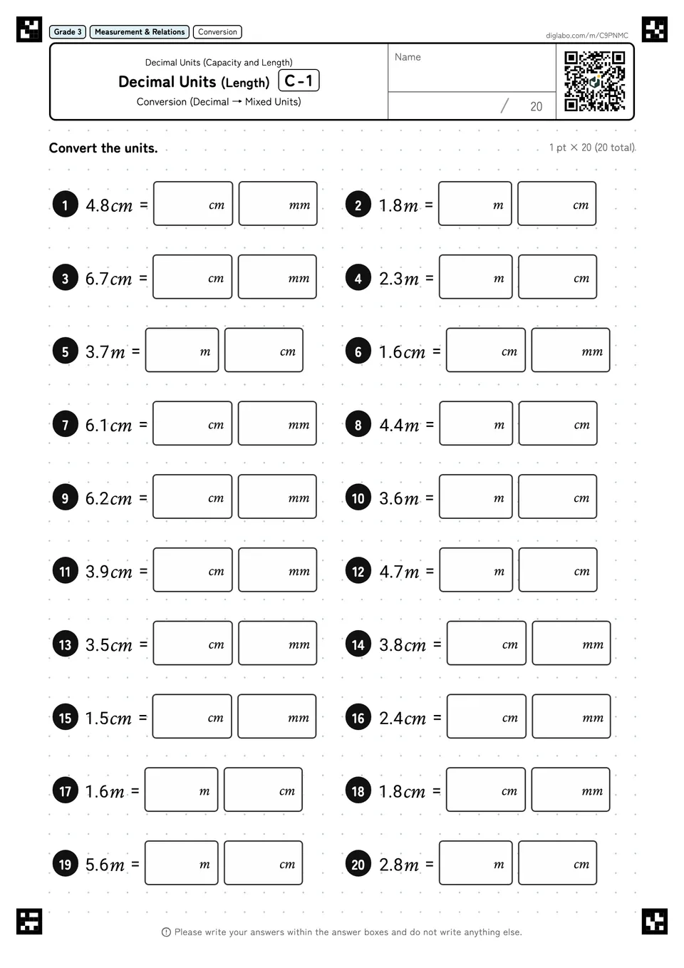 Grade 3 (Elementary School) Decimal Units (Capacity and Length) Decimal Units (Length)