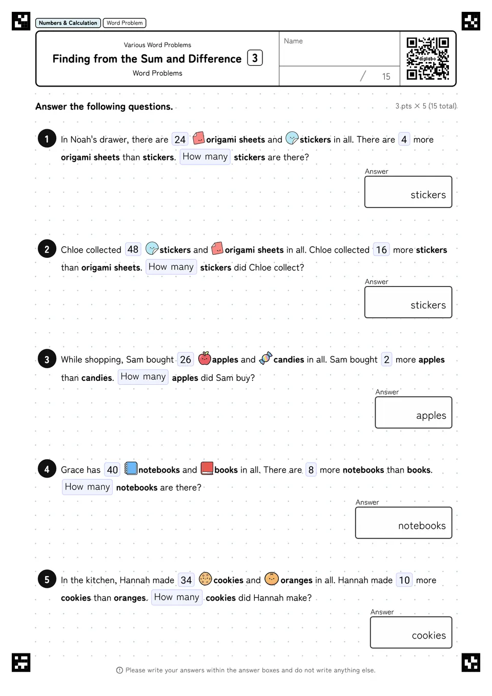 Finding from the Sum and Difference 3