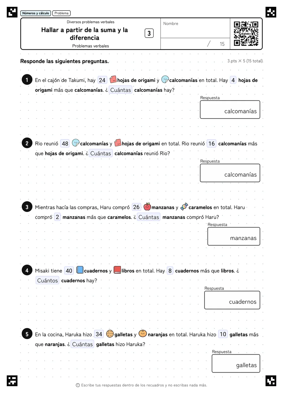 Hallar a partir de la suma y la diferencia 3