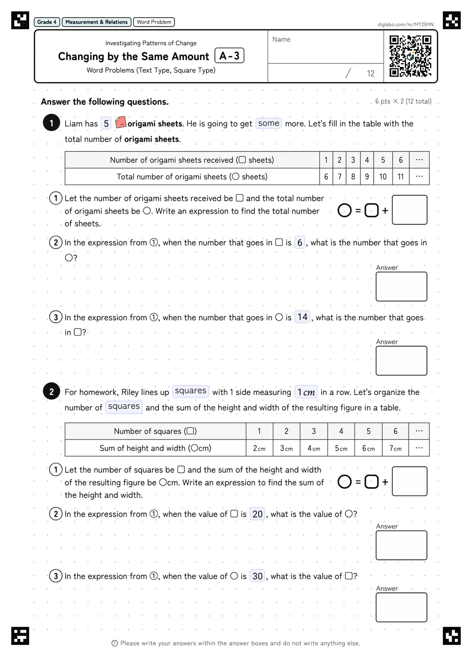 Grade 4 (Elementary School) Investigating Patterns of Change Changing by the Same Amount