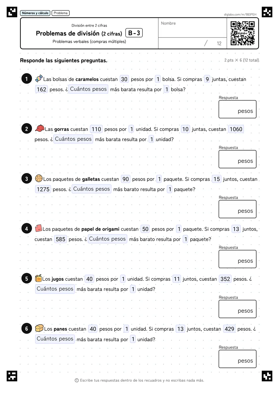 Problemas de división (2 cifras) B-3