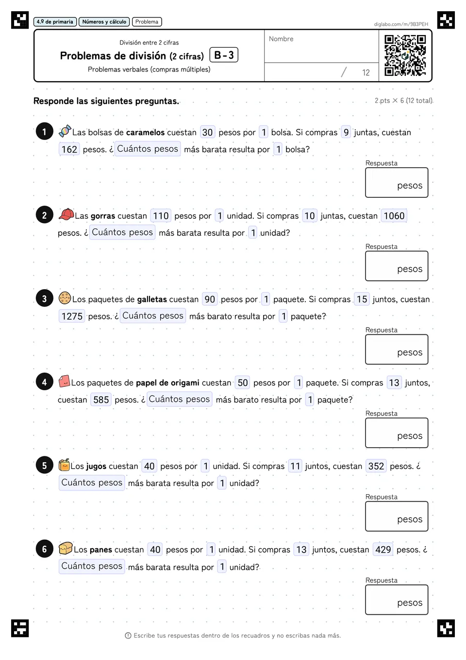 4.º de primaria División entre 2 cifras Problemas de división (2 cifras)