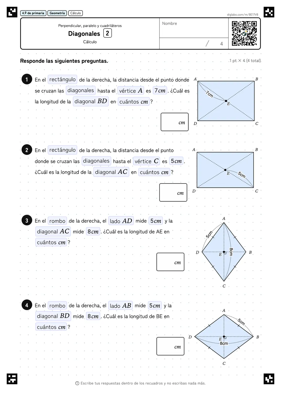 4.º de primaria Perpendicular, paralelo y cuadriláteros Diagonales