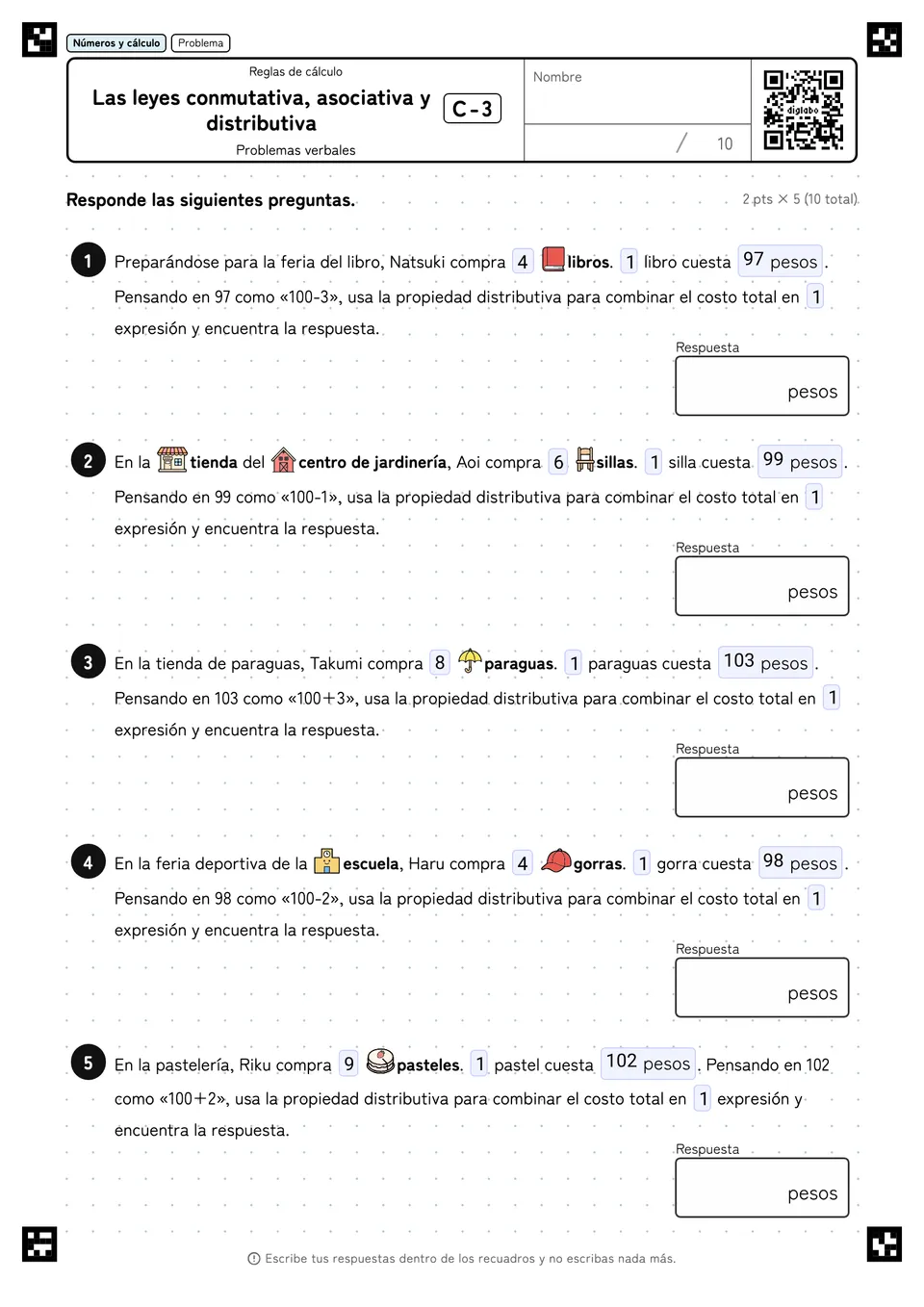 Las leyes conmutativa, asociativa y distributiva C-3
