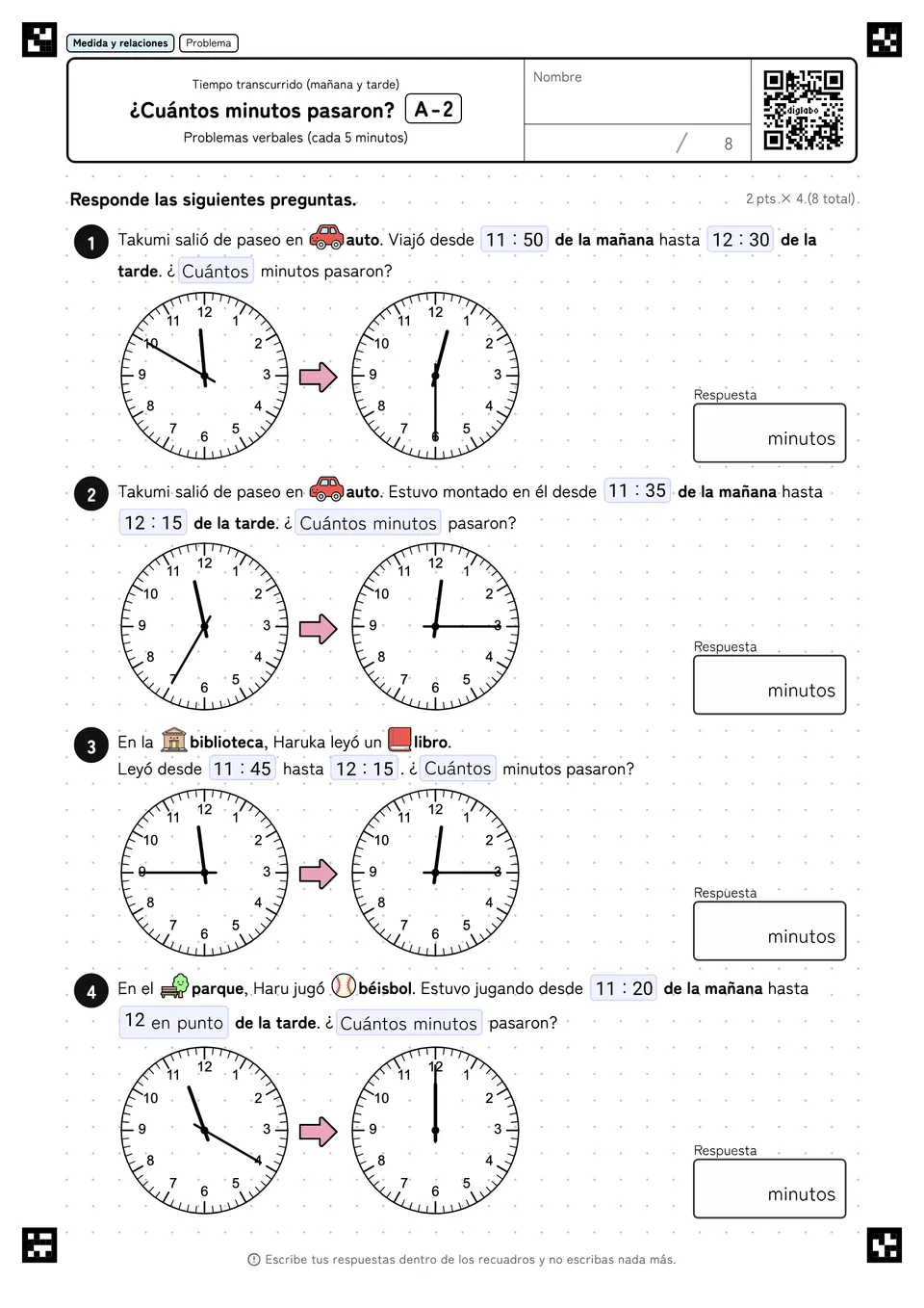 ¿Cuántos minutos pasaron? A-2