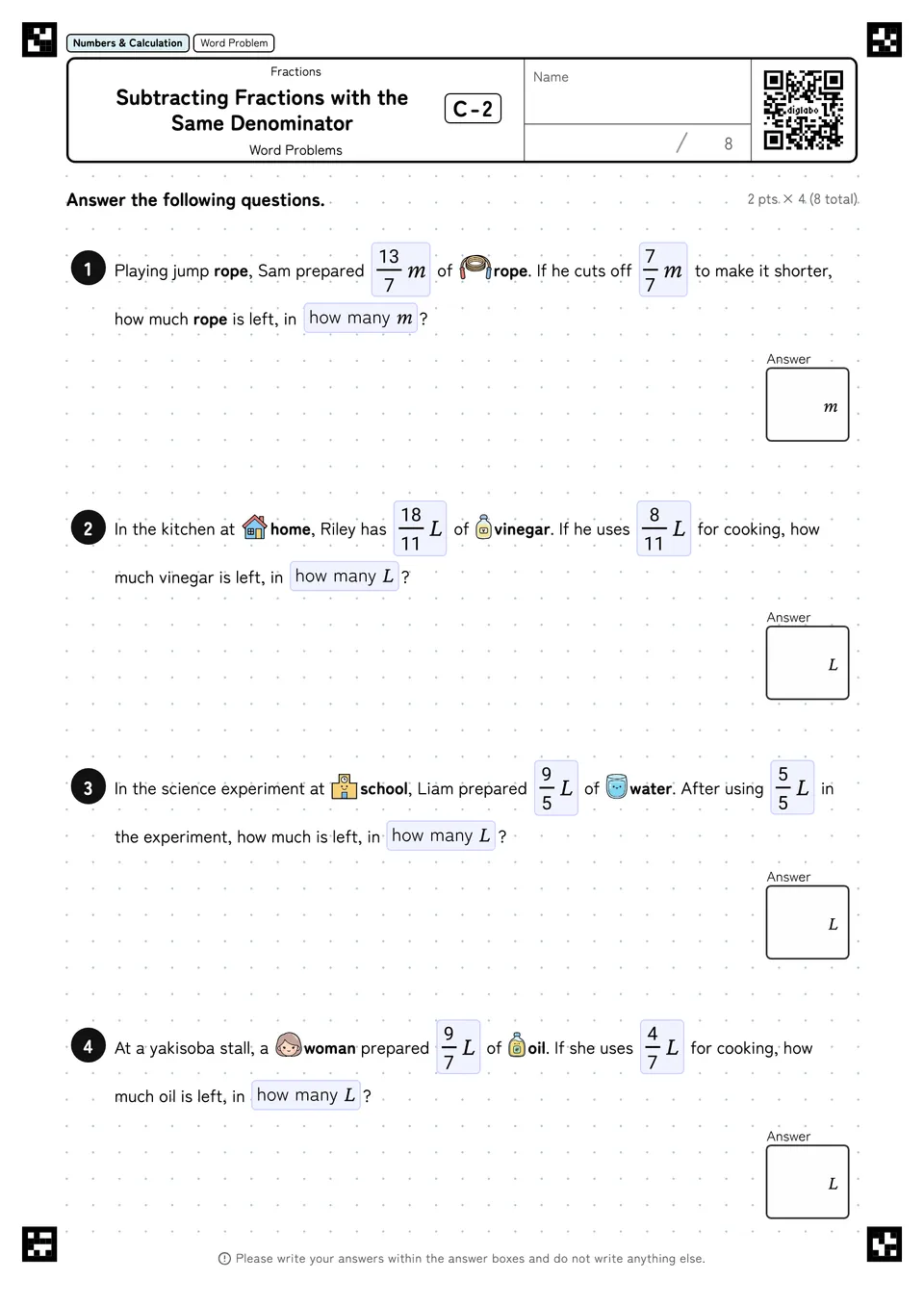 Subtracting Fractions with the Same Denominator C-2