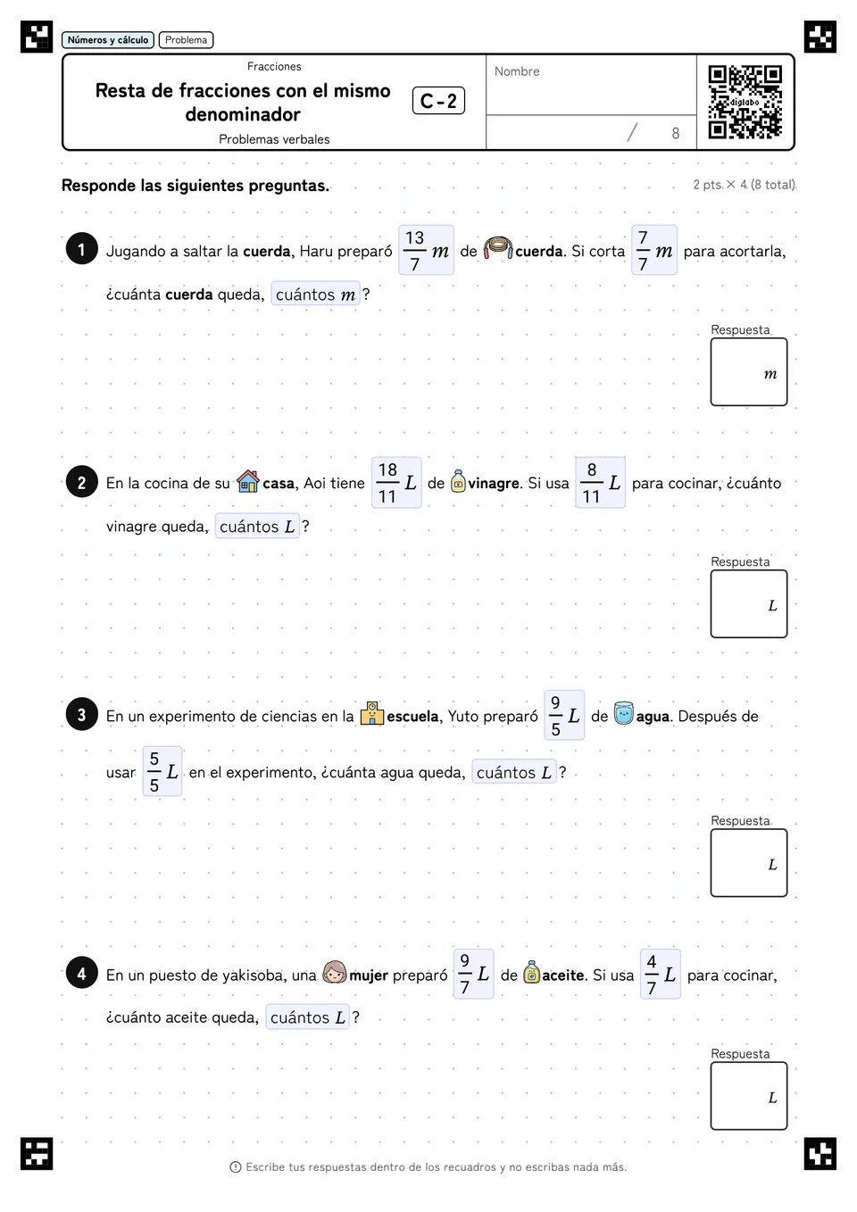 Resta de fracciones con el mismo denominador C-2
