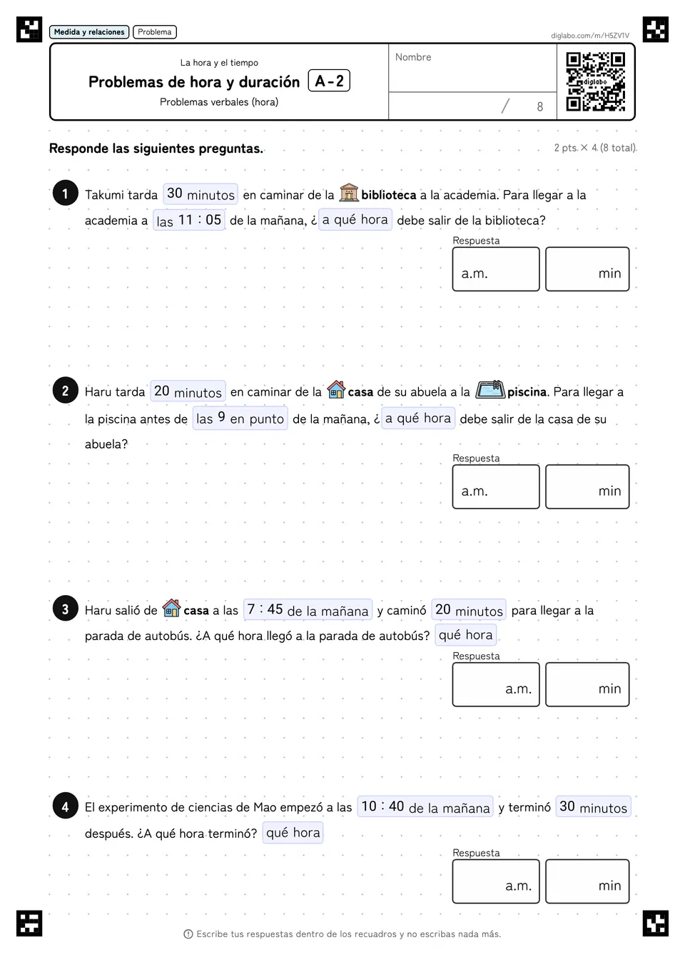Problemas de hora y duración A-2